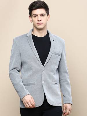 SHOWOFF Men's Notched Lapel Solid Grey Single-Breasted Blazer 2