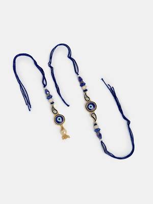 Nvr unisex set of 2 blue evil eye beaded bhaiya bhabhi rakhi with roli chawal 4