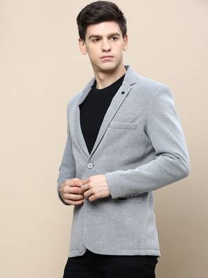 SHOWOFF Men's Notched Lapel Solid Grey Single-Breasted Blazer 3