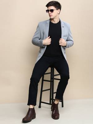 SHOWOFF Men's Notched Lapel Solid Grey Single-Breasted Blazer 5