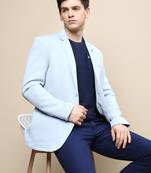 Men's Notched Lapel Solid Blue Single-Breasted Blazer