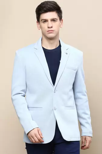 Men's Notched Lapel Solid Blue Single-Breasted Blazer