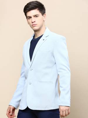 Men's Notched Lapel Solid Blue Single-Breasted Blazer 3