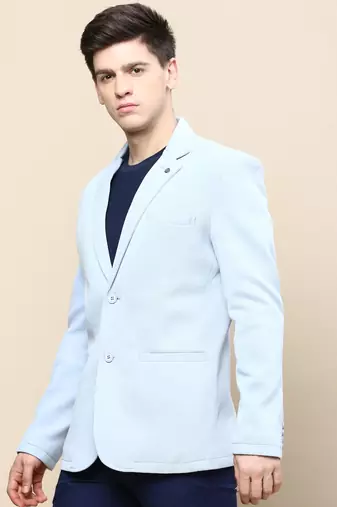 Men's Notched Lapel Solid Blue Single-Breasted Blazer