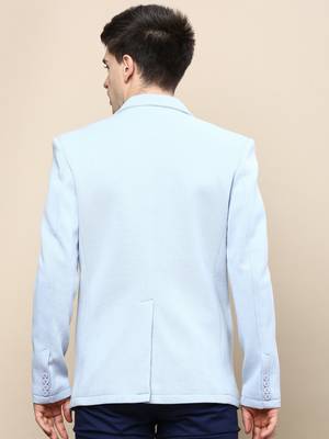Men's Notched Lapel Solid Blue Single-Breasted Blazer 4