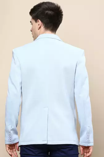 Men's Notched Lapel Solid Blue Single-Breasted Blazer