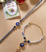 Nvr unisex set of 2 blue evil eye bhaiya bhabhi rakhi with roli chawal