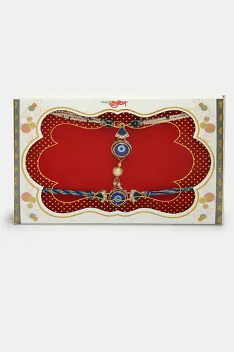 Nvr unisex set of 2 blue evil eye bhaiya bhabhi rakhi with roli chawal