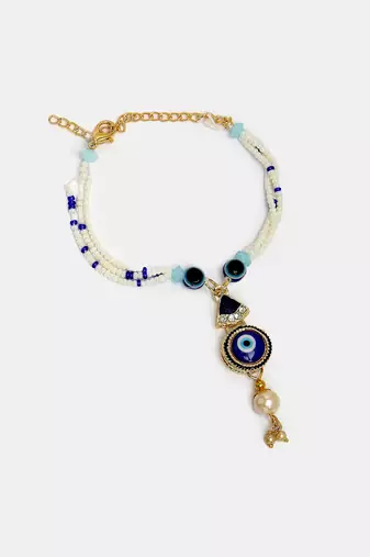 Nvr unisex set of 2 blue evil eye bhaiya bhabhi rakhi with roli chawal