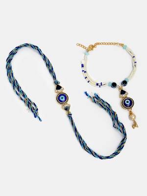 Nvr unisex set of 2 blue evil eye bhaiya bhabhi rakhi with roli chawal 4