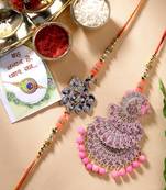 Nvr unisex set of 2 multicolor peacock design stone-studded & beaded bhaiya bhabhi rakhi with roli chawal
