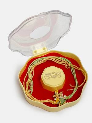 Nvr unisex set of 2 multicolor gold-toned radha krishna beaded bhaiya bhabhi rakhi with roli chawal 2