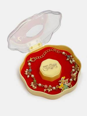 Nvr unisex set of 2 multicolor gold-toned radha krishna beaded bhaiya bhabhi rakhi with roli chawal 3