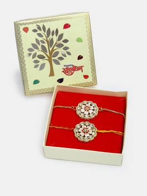 Nvr unisex set of 2 gold kundan-studded bhaiya bhabhi rakhi set with roli chawal 2