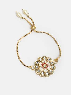 Nvr unisex set of 2 gold kundan-studded bhaiya bhabhi rakhi set with roli chawal 3