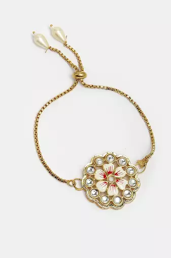 Nvr unisex set of 2 gold kundan-studded bhaiya bhabhi rakhi set with roli chawal