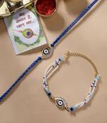 Nvr unisex set of 2 blue evil eye bhaiya bhabhi rakhi set with roli chawal