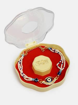 Nvr unisex set of 2 blue evil eye bhaiya bhabhi rakhi set with roli chawal 2