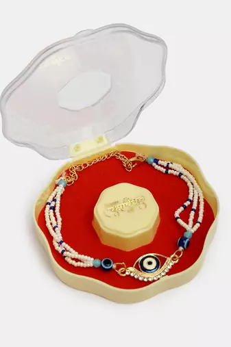 Nvr unisex set of 2 blue evil eye bhaiya bhabhi rakhi set with roli chawal