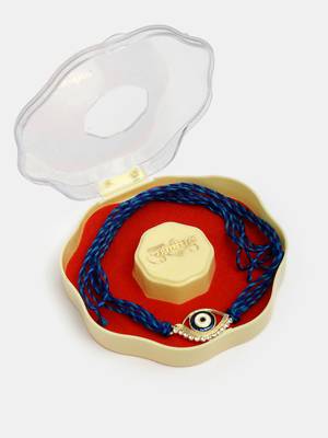 Nvr unisex set of 2 blue evil eye bhaiya bhabhi rakhi set with roli chawal 3