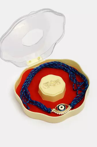 Nvr unisex set of 2 blue evil eye bhaiya bhabhi rakhi set with roli chawal