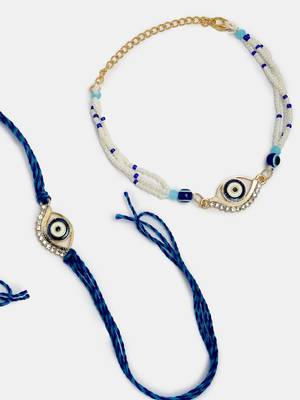 Nvr unisex set of 2 blue evil eye bhaiya bhabhi rakhi set with roli chawal 4