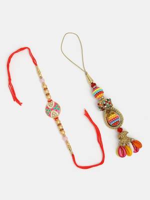  unisex set of 2 multicolor artificial beads bhaiya bhabhi rakhi with roli chawal 2
