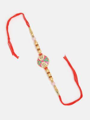  unisex set of 2 multicolor artificial beads bhaiya bhabhi rakhi with roli chawal 3