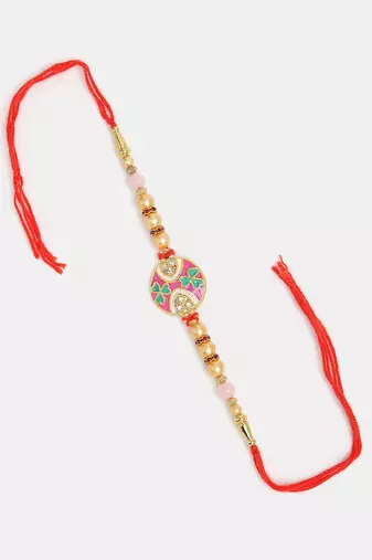  unisex set of 2 multicolor artificial beads bhaiya bhabhi rakhi with roli chawal