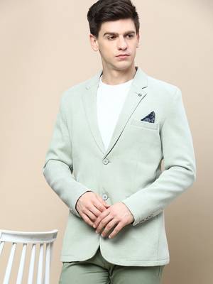 men's notched lapel solid green single-breasted blazer 1