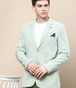 men's notched lapel solid green single-breasted blazer