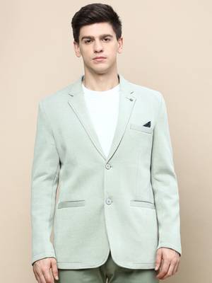 men's notched lapel solid green single-breasted blazer 2
