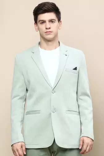 men's notched lapel solid green single-breasted blazer