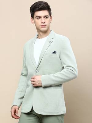men's notched lapel solid green single-breasted blazer 3
