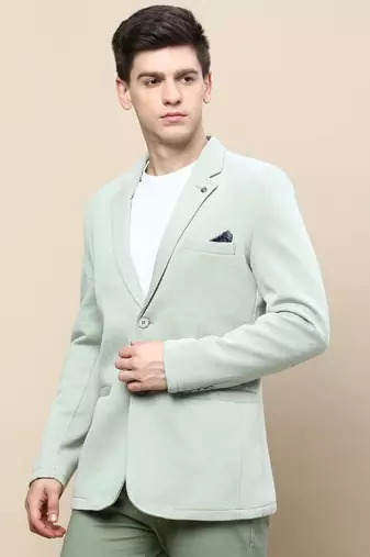 men's notched lapel solid green single-breasted blazer