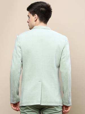 men's notched lapel solid green single-breasted blazer 4