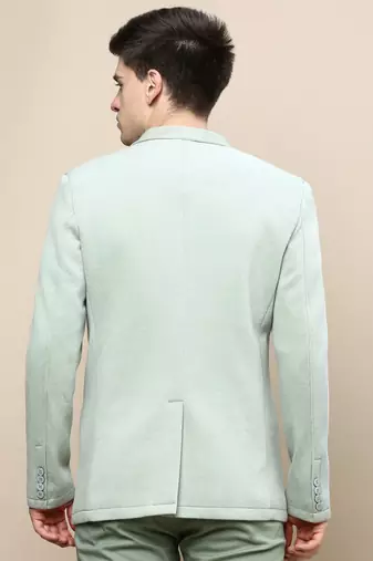 men's notched lapel solid green single-breasted blazer