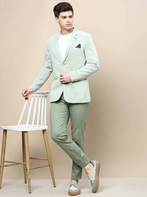 men's notched lapel solid green single-breasted blazer 5