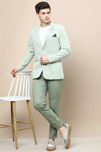men's notched lapel solid green single-breasted blazer