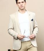 SHOWOFF Men's Notched Lapel Solid Beige Single-Breasted Blazer