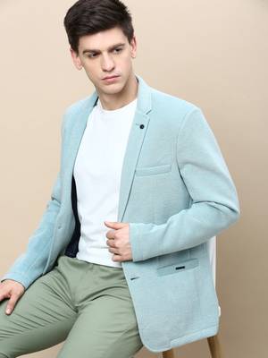 SHOWOFF Men's Notched Lapel Solid Sea Green Single-Breasted Blazer 1