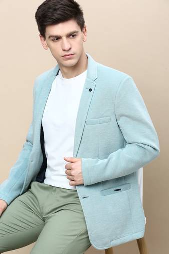 SHOWOFF Men's Notched Lapel Solid Sea Green Single-Breasted Blazer