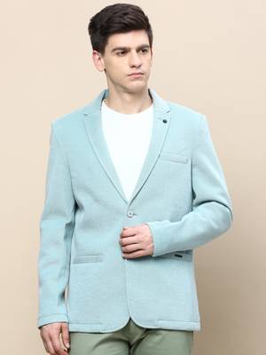 SHOWOFF Men's Notched Lapel Solid Sea Green Single-Breasted Blazer 2