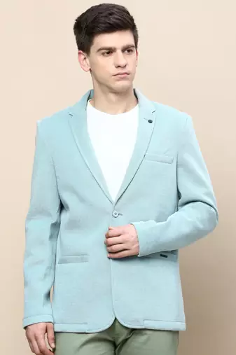 SHOWOFF Men's Notched Lapel Solid Sea Green Single-Breasted Blazer