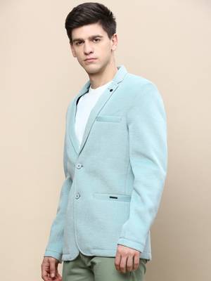 SHOWOFF Men's Notched Lapel Solid Sea Green Single-Breasted Blazer 3