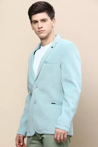 SHOWOFF Men's Notched Lapel Solid Sea Green Single-Breasted Blazer