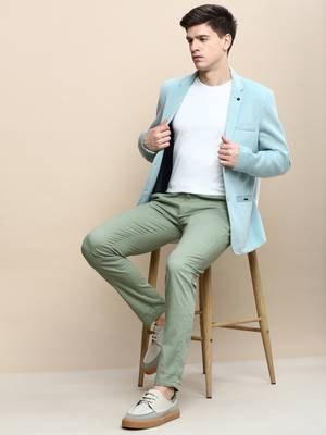 SHOWOFF Men's Notched Lapel Solid Sea Green Single-Breasted Blazer 5