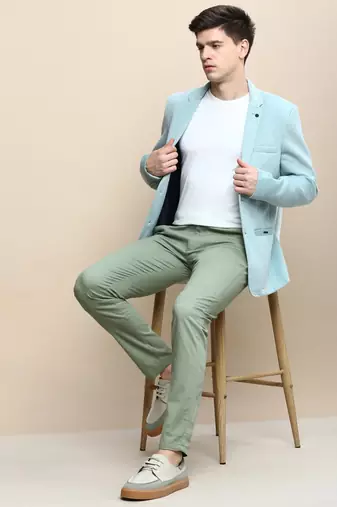 SHOWOFF Men's Notched Lapel Solid Sea Green Single-Breasted Blazer