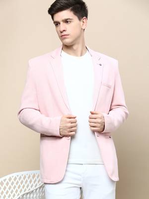SHOWOFF Men's Notched Lapel Solid Pink Single-Breasted Blazer 1