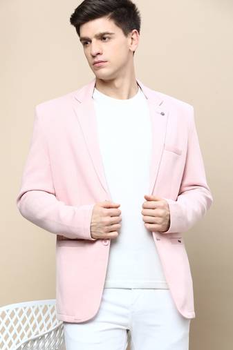 SHOWOFF Men's Notched Lapel Solid Pink Single-Breasted Blazer